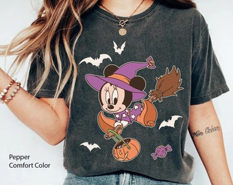 Minnie Mouse Halloween Witch Comfort Colors T-shirt, Vintage Disney Halloween Girl Shirt, Disneyland Halloween Party, Spooky Season Gift