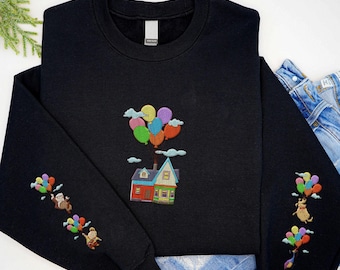 Embroidered Disney Up Character sweatshirt, Pixar Balloon House Crewneck, Carl Russell Dug Kevin Pullover, Disneyland Family Matching Gift