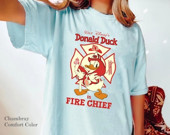 Donald Duck Fire Chief Comfort Colors T-shirt, Retro Disney Firefighter Shirt, Funny Donald Duck Tee, Disneyland Family Trip, Magic Kingdom