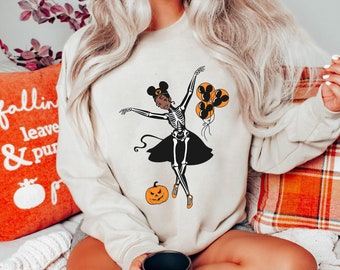 Tiana Princess Skeleton Costume with Halloween Balloon Pumpkin Comfort Colors T-shirt, Princess And Frog Disney Halloween Tee, Spooky Vibes