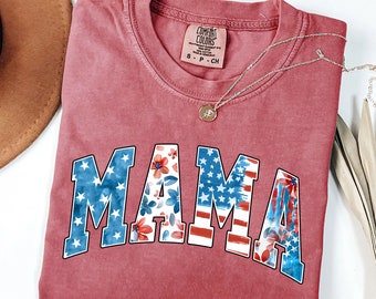 American Mama Watercolor Comfort Colors T-shirt, 4th of July Shirt For Mom, Mama America Patriotic Gift, Independence Day 2024, Usa Flag Tee