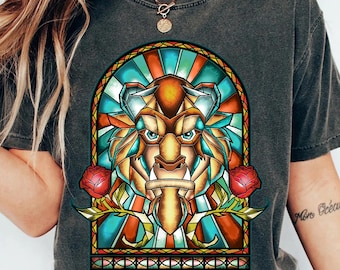 Disney Beast Stained Glass Window T-Shirt, Retro Beauty and the Beast Tee, Beast and Belle Shirt, Magic Kingdom Tee, Disneyland Family Trip