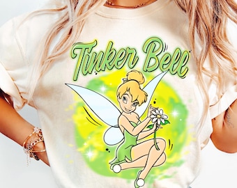 Tinker Bell Floral  Fairy Magical Shirt, Disney Peter Pan Airbrushed T-shirt, Disneyland Girls Trip Matching, Magic Kingdom, Birthday Gift