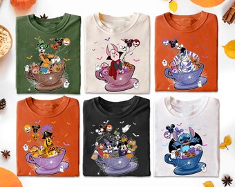 Disney Characters Halloween Costume Tea Cup Shirt, Jack Skellington Mickey Balloon Tee, Disney Halloween Mickey and Friends Eeyore Piglet