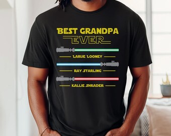 Custom Grandkids Name With Lightsaber Best Grandpa Ever Comfort Colors Shirt, Personalized Star Wars Father's Day, Disney Galaxy's Edge