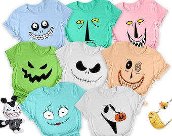 Nightmare Before Christmas Big Face Costume Shirt, Jack Skellington Sally Mayor Oogie Boogie Bash,  Halloween Night Party Matching Tee