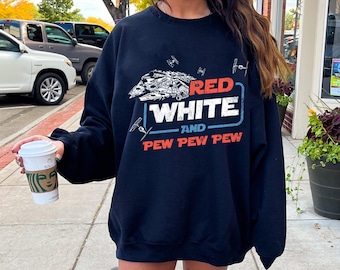 Retro Red White And Pew Pew Pew Shirt, Disney Star Wars 4Th Of July Patriotic T-shirt, Disneyland Independence Day Tee, Gifts For Him