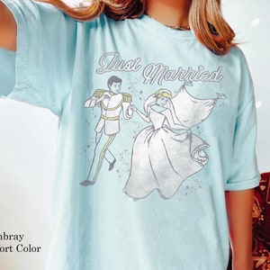 Cinderella Prince & Princess Just Married Comfort Colors T-shirt, Disney Wedding Gift For Husband Wife, Disneyland Trip Couple Matching