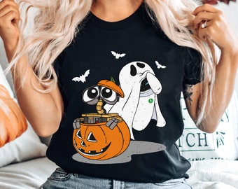 Wall E And Eve Pumpkin Boo Ghost Comfort Colors T-shirt, Disney Halloween Couple Matching Shirt, Disneyland Halloween Party, Spooky Season