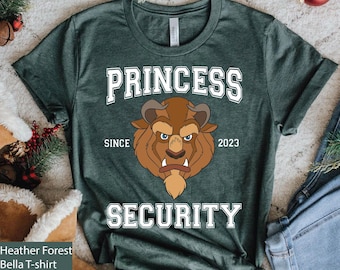 Personalized Princess Security T-shirt, Custom  Daddy Est Year Shirt, Gift For New Dad, Beauty And The Beast, Father Daughter Matching