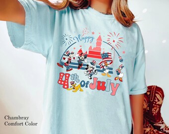 Mickey And Friends Disney Castle 4Th Of July Comfort Colors T-shirt, Disney American Flag Shirt, Patriotic Gift, Disneyland Independence Day