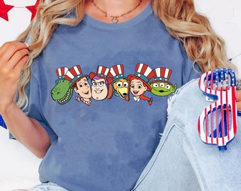 Toy Story Characters 4Th Of July Comfort Colors Tee, Disney American Freedom T-shirt, Woody Buzz Rex, Disneyland Independence Day Trip 2024