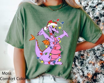 Figment Dragon Santa Hat Comfort Colors Shirt,  Epcot Christmas Lights T-shirt, Christmas Party, 2024 Xmas Holiday Family Trip