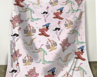 Retro Mickey Fantasia Sorcerer's Apprentice Blanket, Classic Disney Fantasia Throw Blanket, Magic Kingdom Home Decor, Cute Mickey Bedding