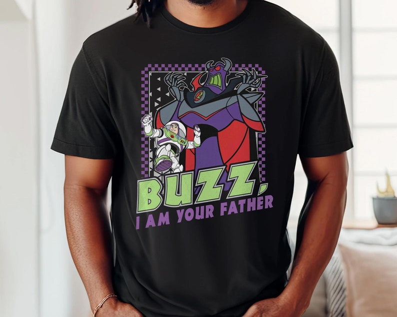 Zurg And Buzz I Am Your Father Checkerboard Comfort Colors T-shirt, Toy Story Tee, Vintage Disney Dad Shirt, Funny Father's Day Gift image 1