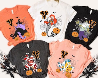Custom Disney Halloween The Little Mermaid Characters Shirt, Personalized Mickey's Not So Scary Party T-shirt, Halloween Fall Family Tee