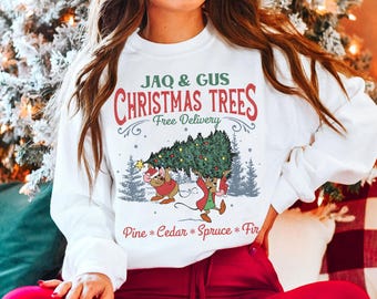 Vintage Jaq And Gus Mouse Christmas Trees Free Delivery Shirt, Disney Christmas Cinderella T-shirt, Mickey Merry Party, Disneyland Holiday
