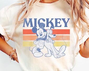 Mickey And Pluto Retro Line Shirt, Disney Mickey And Friends T-shirt, Disneyland Bff Trip, Birthday Gifts, Besties Matching, Magic Kingdom