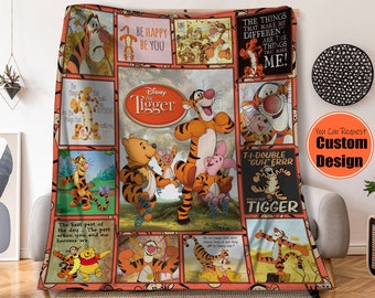 Funny Tigger Fleece Blanket, Vintage Winnie The Pooh Throw Blanket For Kid Baby Adults, Disney Home Decor, Cute Gift For Christmas Holiday