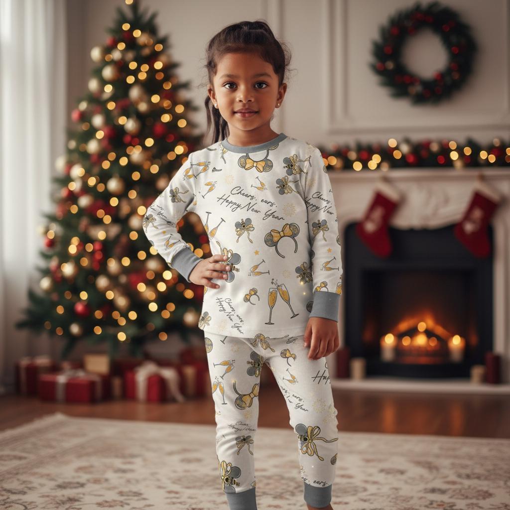 Discover Funny Mickey Cheers Ears Happy New Year Raglan Pajamas Set, Mickey New Year's Eve Coquette Bow Sleepwear, Disney New Year 2026 Outfit