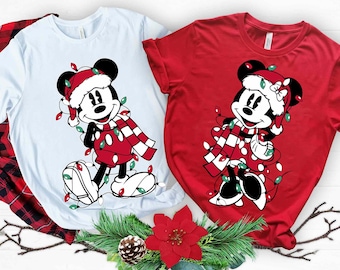 Mickey Minnie Mouse Christmas Lights Comfort Colors T-shirt, Disney Very Merry Christmas Party, Disneyland Holiday Couple Matching Shirts