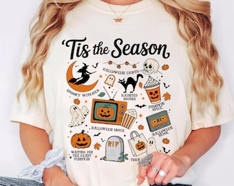 Vintage Pumpkin Witch Ghost 'Tis The Season T-shirt, Retro Halloween Tee, Spooky Season Vibe Shirt, Trick Or Treat Family Matching Shirt