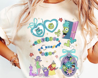 Disney Monster Inc Watercolor Shirt, Vintage Mike Sulley Boo Locket Heart Coquette Bow Tee, Disneyland Family Trip Matching, Magic Kingdom