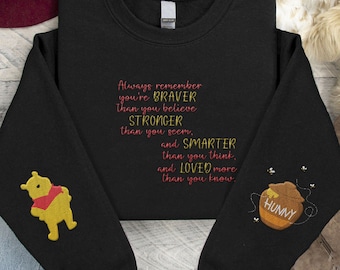 Embroidered Winnie The Pooh You Are Braver Than You Believe Sweatshirt,  Embroidery Sweater, 2024 Family Trip,   World