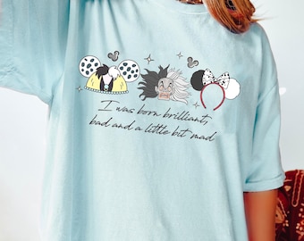 Funny Cruella De Vil I Was Born Brilliant T-shirt, 101 Dalmatians Villain Coquette Bow Shirt, Disney Villains Tee, Disneyland Vacation Trip