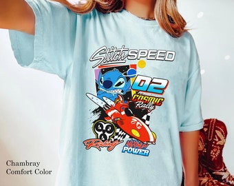Retro Stitch Speed Racer Comfort Colors T-shirt, Disney Lilo & Stitch Cosmic Racing Shirt, Disneyland Family Trip, Walt Disney World Tee