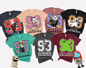 Nightmare Before Christmas 1993 Group Matching Number Shirt, Jack Skellington Sally Lock Shock Barrel Oogie Boogie, Disney Halloween Party