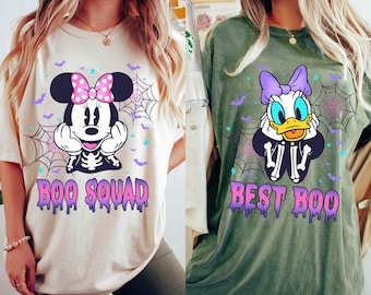 Minnie and Daisy Skeleton Pink Halloween Boo Squad Comfort Colors Shirt, Gothic Girl Best Friends Matching, Disney Halloween Besties T-shirt