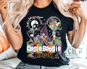 Disney Nightmare Before Christmas Oogie Boogie Bash Comfort Colors Shirt, Disneyland Sign Halloween Mickey Ears Tee, Jack Skellington Sally