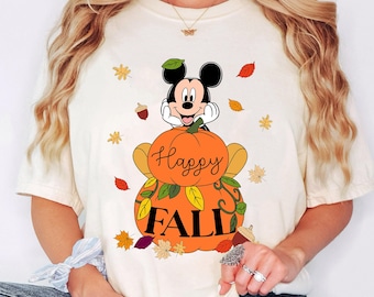 Disney Mickey Happy Fall Pumpkin T-Shirt, Mickey Autumn Leaves Tee, Disney Pumpkin Season Shirt, Cute Mickey Mouse Shirt, Funny Mickey Tee