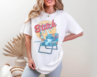Vintage Stitch Beach Chair Summer Shirt, Disney Lilo And Stitch T-Shirt, Tropical Surfing Stitch Aloha, Disneyland Family Trip Outfit