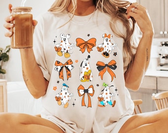 Mickey And Friends Boo Ghost Halloween Coquette Bow Comfort Colors Shirt, Disney Halloween Matching T-shirt, Disneyland Spooky Season Trip