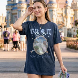 Retro Take Me To Walt Disney World Watercolor Coquette Bow, T-Shirt, Cinderella’s Castle Shirt, Disney World Trip Tee, WDW Four Parks Gift image 12