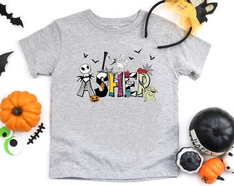 Custom Name Nightmare Before Christmas Kid Shirt, Personalized Disney Halloween Tee For Kids, Jack Skellington Sally Mayor Oogie Boogie Bash