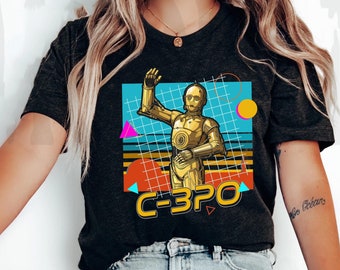 Retro Neon 90s C3P0 Droids Comfort Colors Shirt, Disney Star Wars Day T-shirt, May The Fourth Be With You, Hollywood Studios, Galaxy's Edge