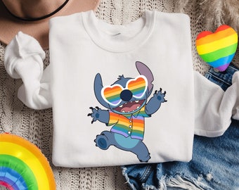 Cute Stitch Hawaii Rainbow LGBT Comfort Color Shirt, Disney Lilo And Stitch Pride Shirt T-shirt, Pride Month 2024, Gay Lesbian, Human Rights
