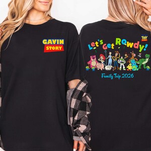 Personalisiertes zweiseitiges Toy Story Let's Get Rowdy T-Shirt, Disney Toy Story Charaktere Gruppe Shirt, Disneyland Urlaub T-Shirt, Familie Passendes Outfit