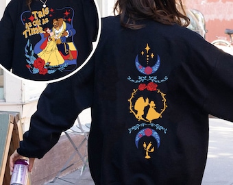 Two Sided Retro 70s Celestial Tale As Old As Time Comfort Colors Tee, Beauty And The Beast Shirt, Belle Princess Prince Adam,  Trip