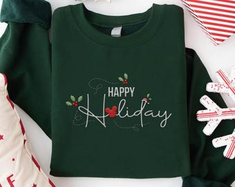 Embroidered Mickey Mouse Happy Holidays Sweatshirt, Disney Christmas Embroidery Sweater, Mickey Very Merry Xmas Party,Disneyland Family Trip