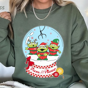 Vintage Santa Alien Pizza Planet Snowglobe Comfort Color Shirt, Toy Story Christmas T-shirt, Disney Christmas Holiday Trip, X-mas Party Gift