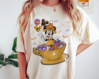 Minnie Mouse Costume Witch Candy Corn Tea Cup Shirt, Jack Skellington Disney Halloween Balloon Tee, Mickey's Not So Scary Halloween Party