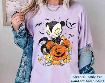 Retro 70s Floral Vampire Teddy Mickey Pumpkin Comfort Colors Shirt, Nightmare Before Christmas T-shirt, Disney Halloween, Oogie Boogie Bash
