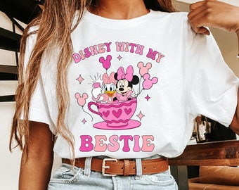 Minnie Daisy Balloon Tea Cup  With My Bestie Comfort Colors Shirt, Retro  Girl Tee, 2024 Best Friends Trip, Bff Matching