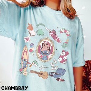 Maglietta Disney Lilo e Stitch Aloha, maglietta Ohana significa famiglia, maglietta vintage hawaiana Stitch, maglietta carina Stitch e Lilo, maglietta Aloha Stitch