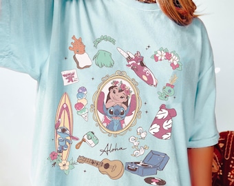 Disney Lilo And Stitch Aloha T-Shirt, Ohana Means Family Tee, Vintage Hawaii Stitch Shirt, Cute Stitch And Lilo Shirt, Aloha Stitch Shirt