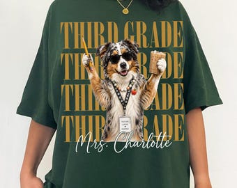 Personalized Grade Teacher Back to School T-Shirt, Custom Dog Teacher Shirt, Funny Pet Photo Teacher Team Tee, Dog Mom Teacher Gift